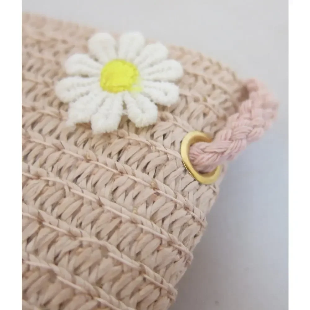 Woven Straw Crossbody Purse NWT Girls Mini Daisy Zipper Spring Easter Pink